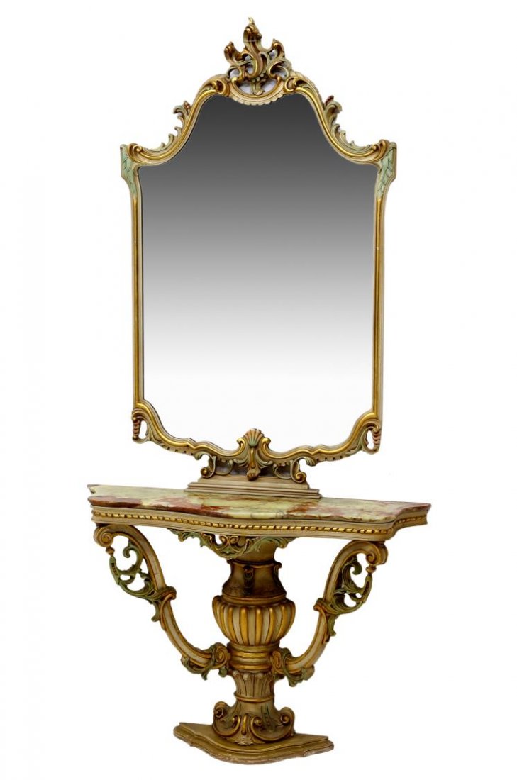 ITALIAN POLYCHROME & PARCEL GILT CONSOLE TABLE (1 of 3)