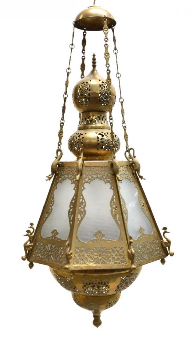 INDIA BRASS AND GLASS SINGLE LIGHT CHANDELIER (1 of 3)