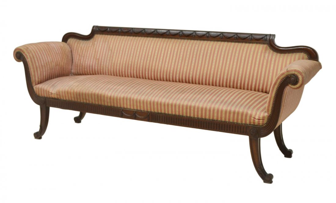 SPANISH EMPIRE STYLE UPHOLSTERED CARVED SOFA 19THC (1 of 5)