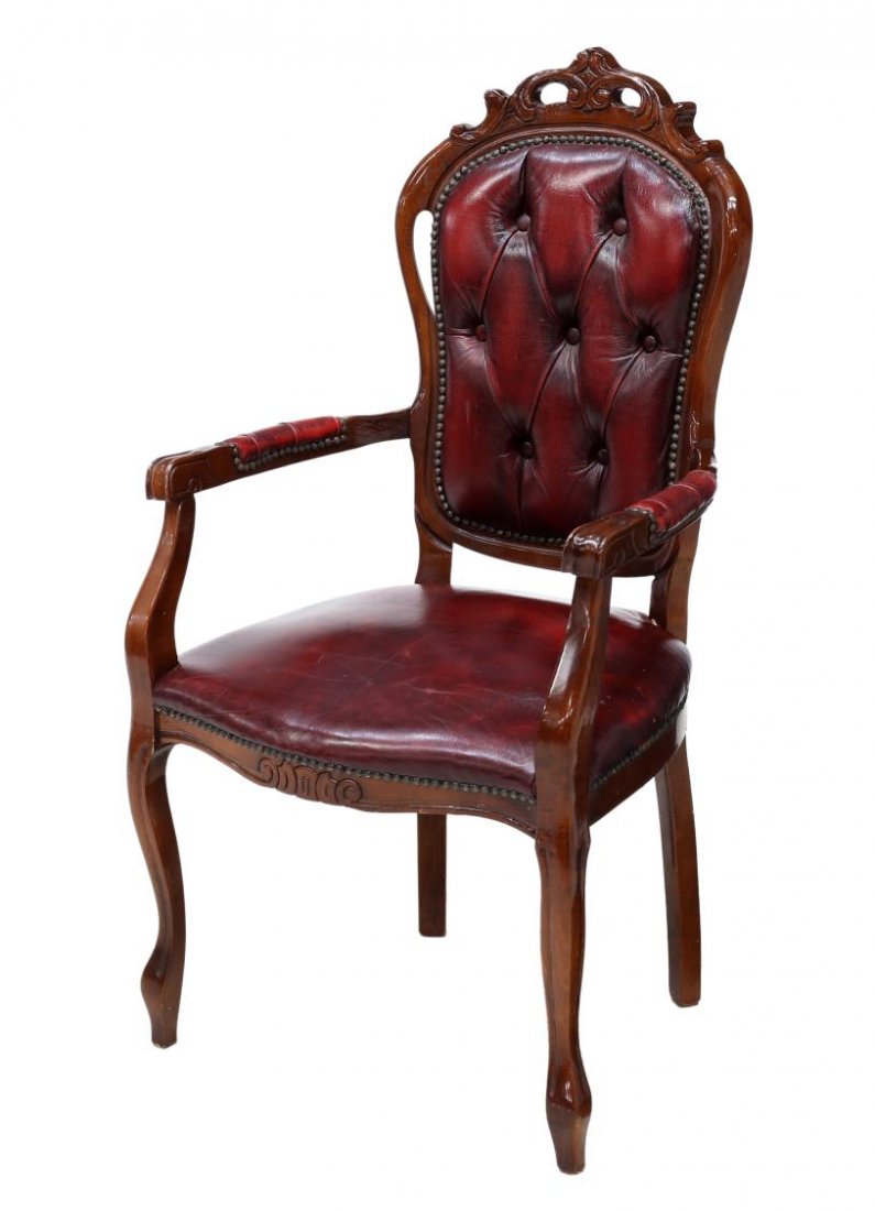 ITALIAN RED BUTTONED LEATHER ARM CHAIR (1 of 3)