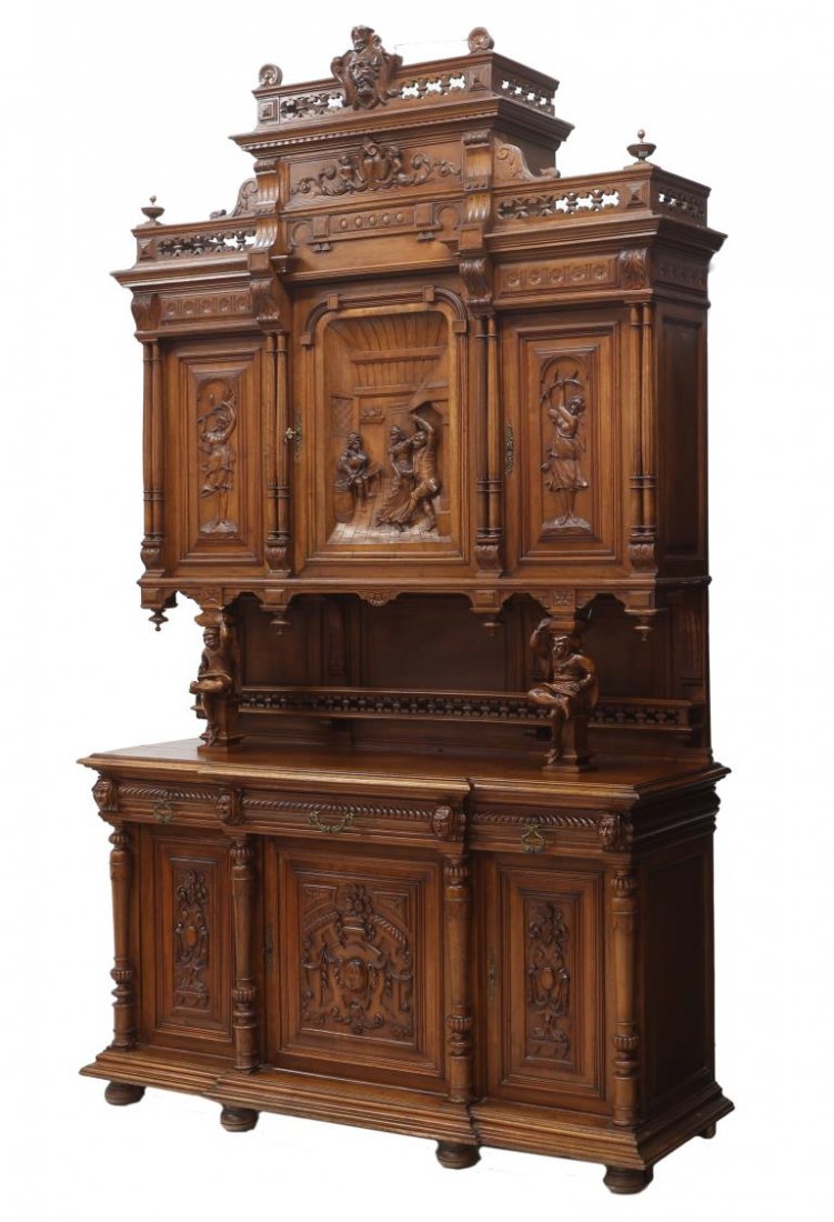 FRENCH HENRI II HEAVILY CARVED SIDEBOARD, 19TH C (1 of 3)