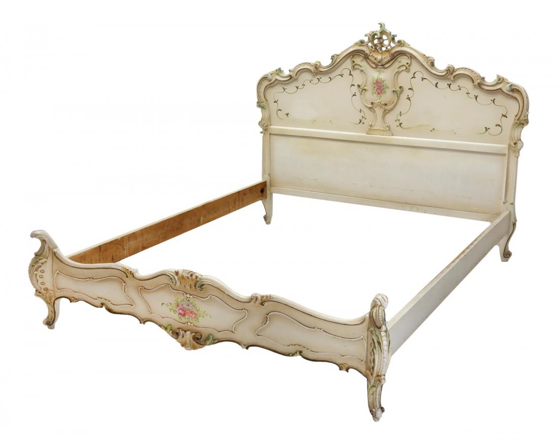 FRENCH LOUIS XV STYLE POLYCHROME DOUBLE BED, 20THC (1 of 3)