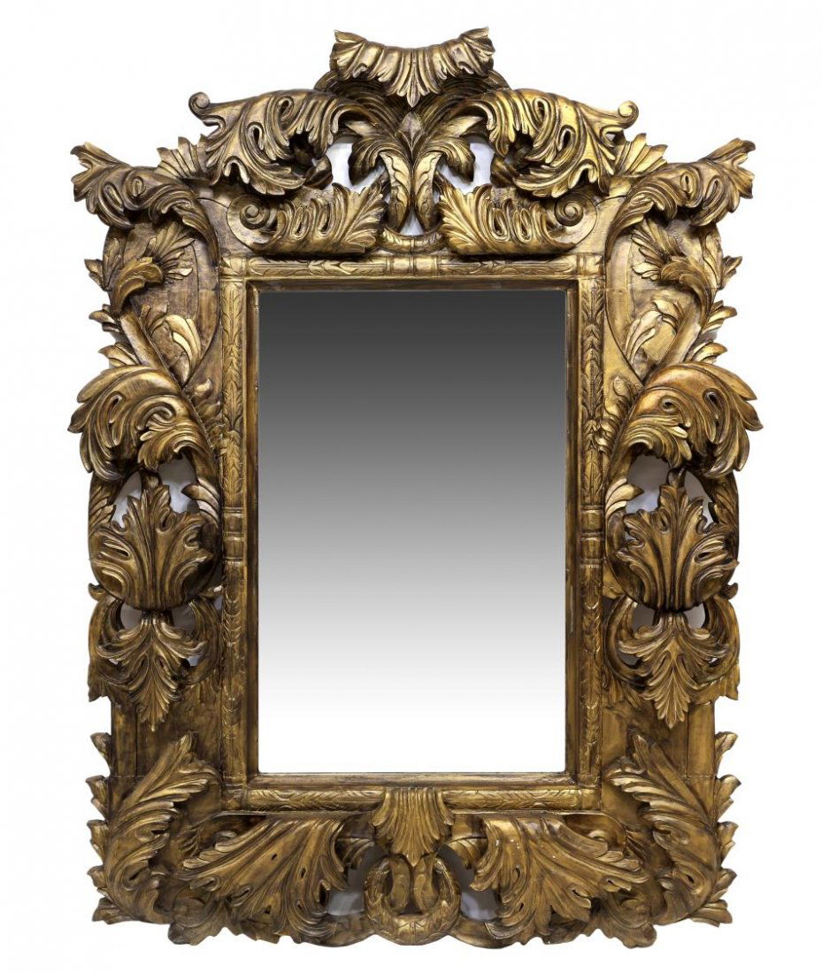 LARGE HEAVILY CARVED BEECHWOOD MIRROR (1 of 3)