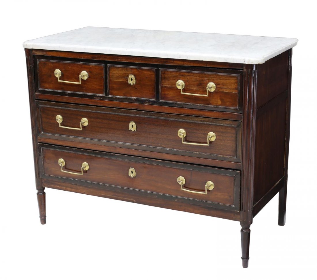 FRENCH LOUIS XVI STYLE MAHOGANY MARBLE TOP COMMODE (1 of 4)