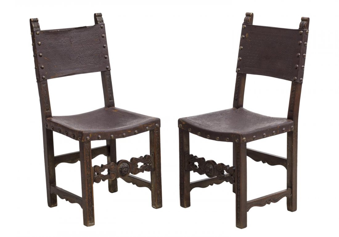 2) SPANISH BAROQUE STYLE CARVED LEATHER SIDECHAIRS (1 of 3)
