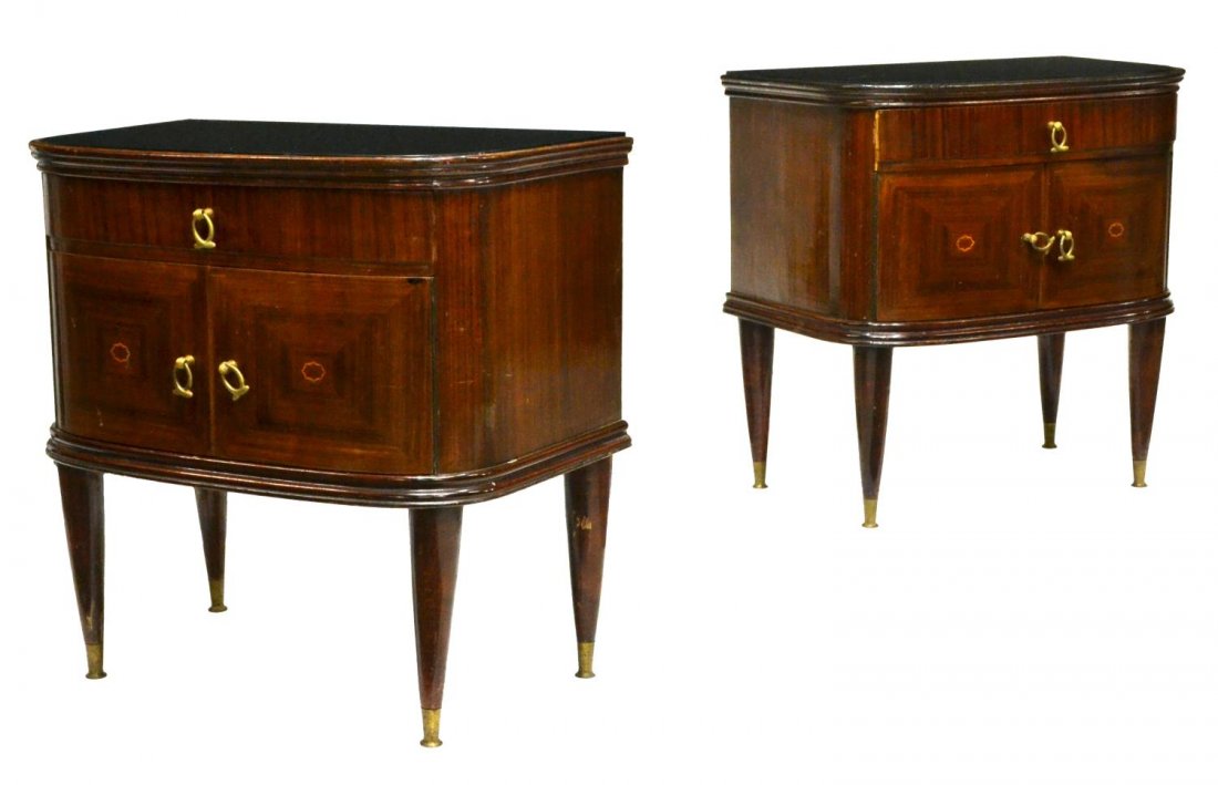 (PAIR) ITALIAN ROSEWOOD GLASS TOP BEDSIDE CABINETS (1 of 3)