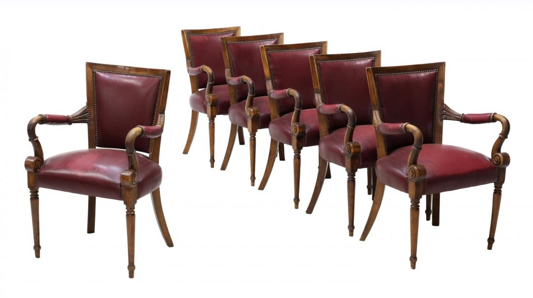 (6) SPANISH EMPIRE STYLE OPEN ARMCHAIRS, 19TH C. (1 of 5)