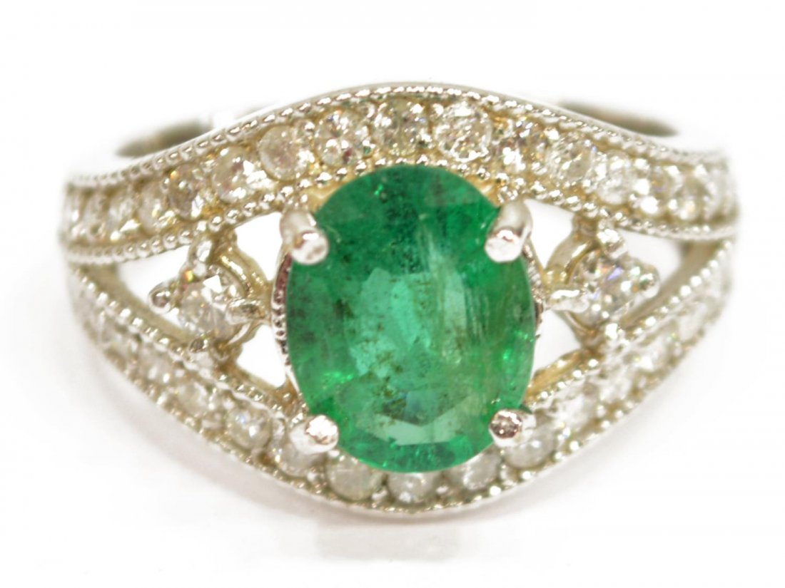 LADIES 14KT WHITE GOLD, DIAMOND & EMERALD RING (1 of 3)