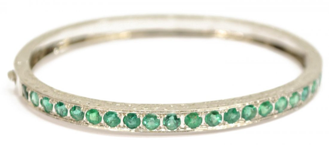 LADIES 14KT WHITE GOLD & EMERALD BANGLE BRACELET (1 of 3)