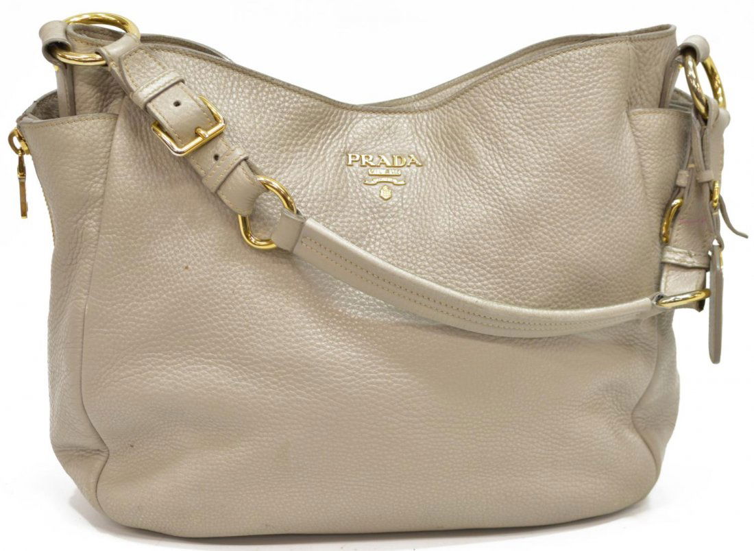 PRADA LIGHT GREY LEATHER HOBO TOTE BAG (1 of 7)