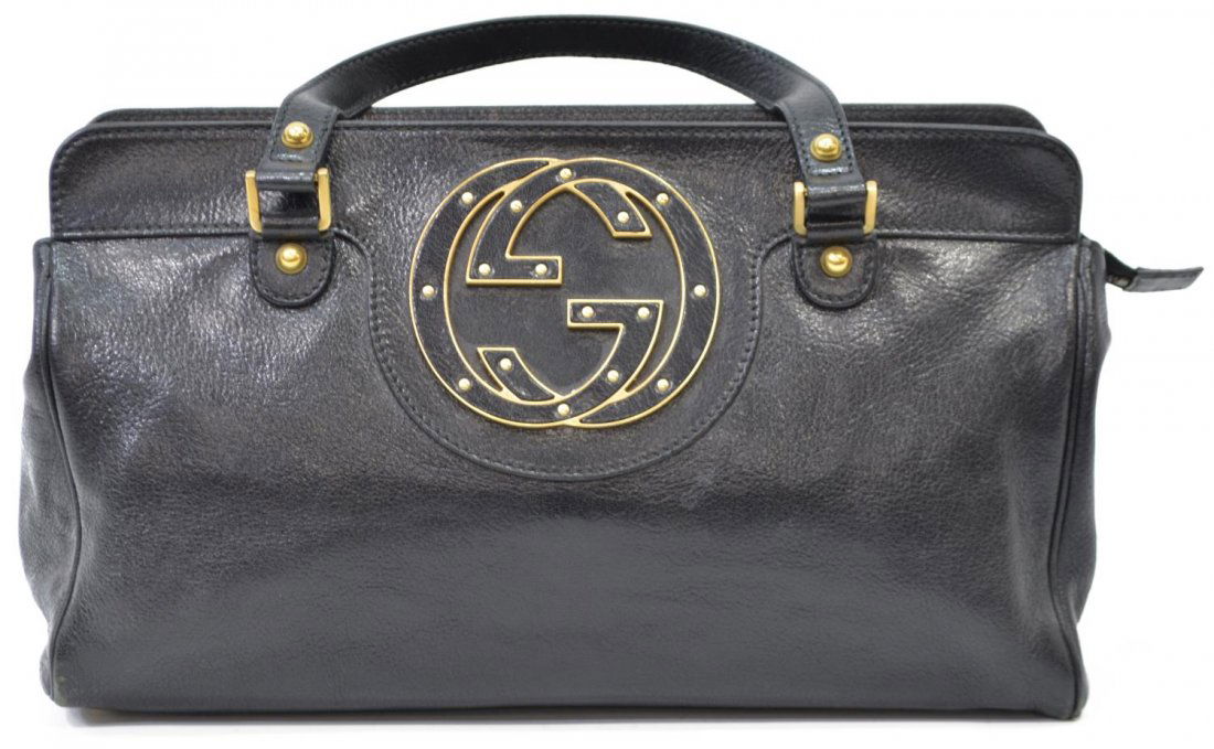 GUCCI 'BLONDIE' BLACK LEATHER DOUBLE STRAP SATCHEL (1 of 5)
