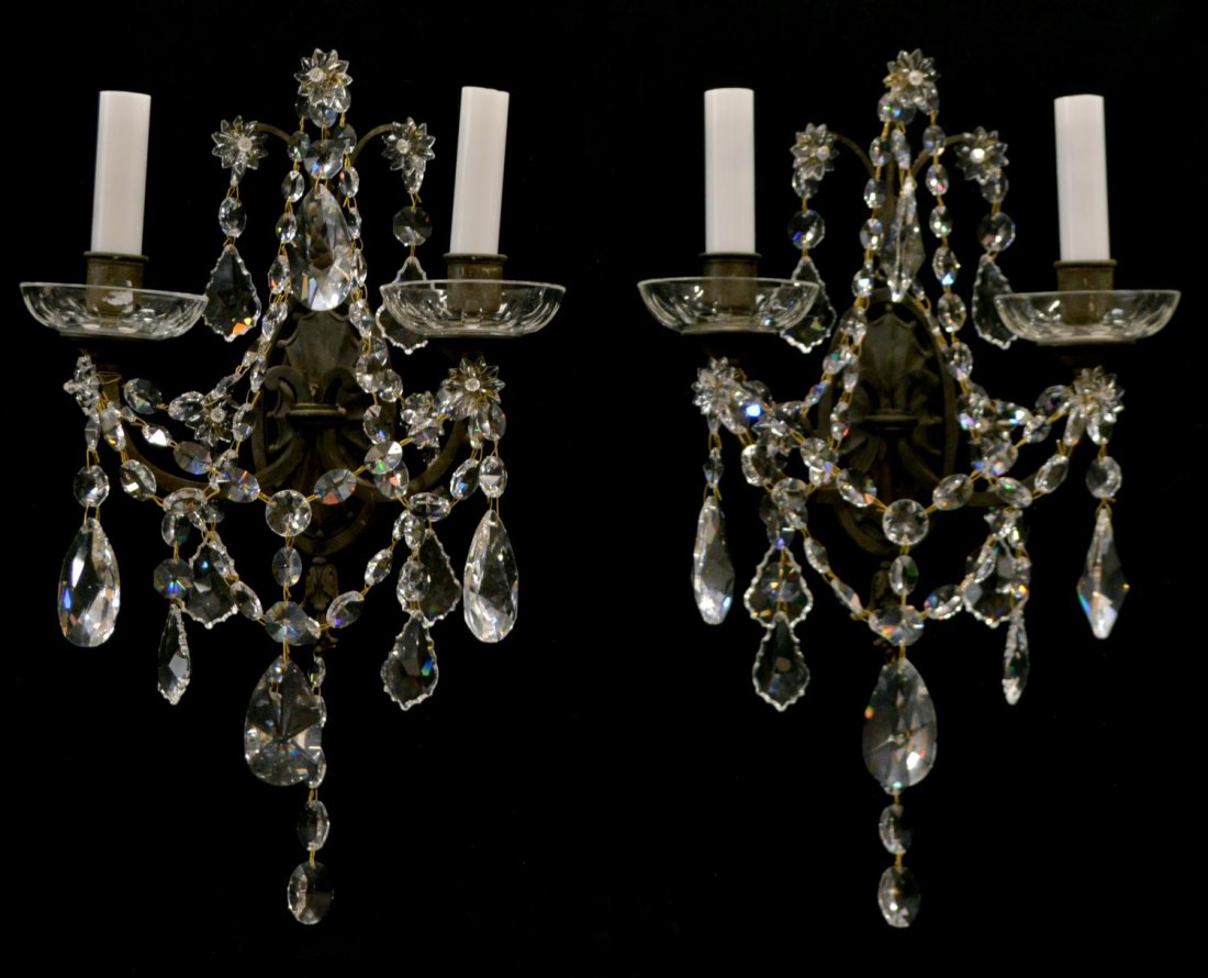 (2) ITALIAN TWO-LIGHT CRYSTAL PRISM WALL SCONCES (1 of 3)