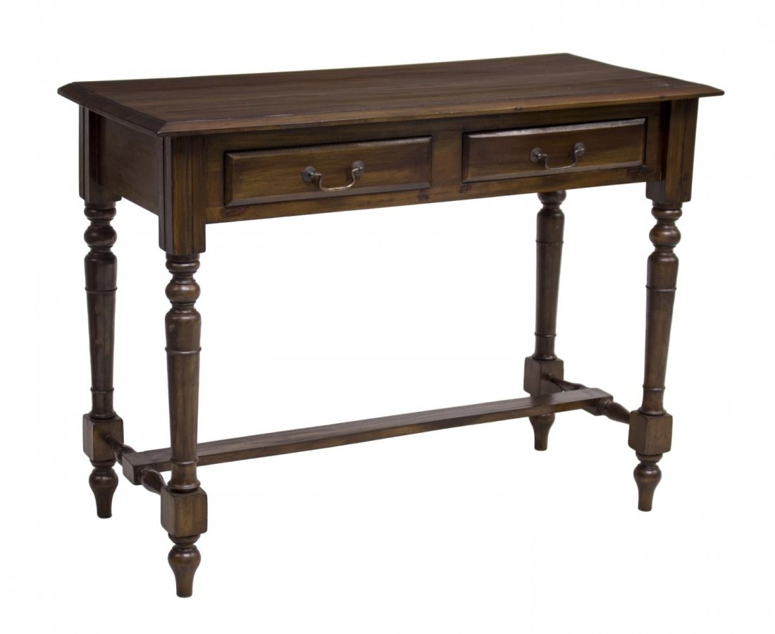 HANDCARVED MAHOGANY TWO-DRAWER WRITING TABLE (1 of 4)