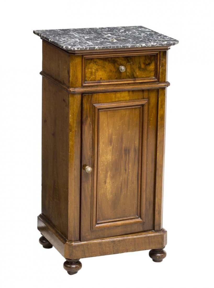 VICTORIAN MARBLE TOP WALNUT BEDSIDE CABINET 19TH C (1 of 4)