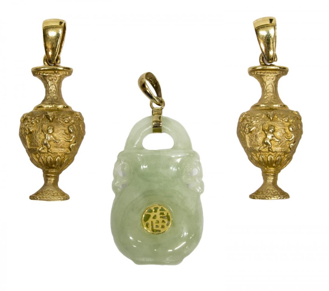 3) LADIES ESTATE 14K GOLD VASIFORM & JADE PENDANTS (1 of 3)