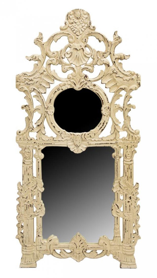 CARVED PIERCED WOODEN DOUBLE FRAMED MIRROR (1 of 2)