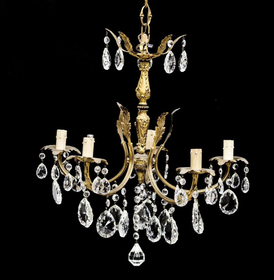 ITALIAN GILT METAL & CRYSTAL PRISM CHANDELIER (1 of 2)