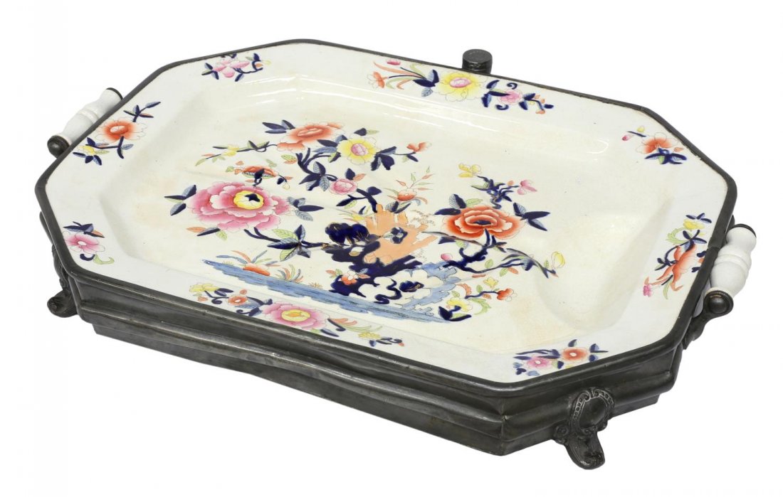 ENGLISH PEWTER & PORCELAIN WARMING DISH (1 of 5)
