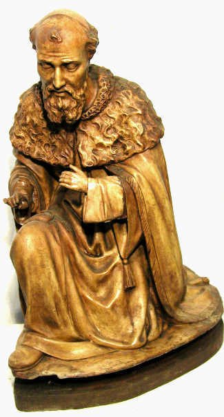 ANTIQUE RELIGIOUS STATUE SPAIN 20": An antique religious statue found in Olot, Spain. Made and stored by The Religious Arts Company, in business from the late 19th century till ca. 1960. Statues are finished in paint over gesso. About 2