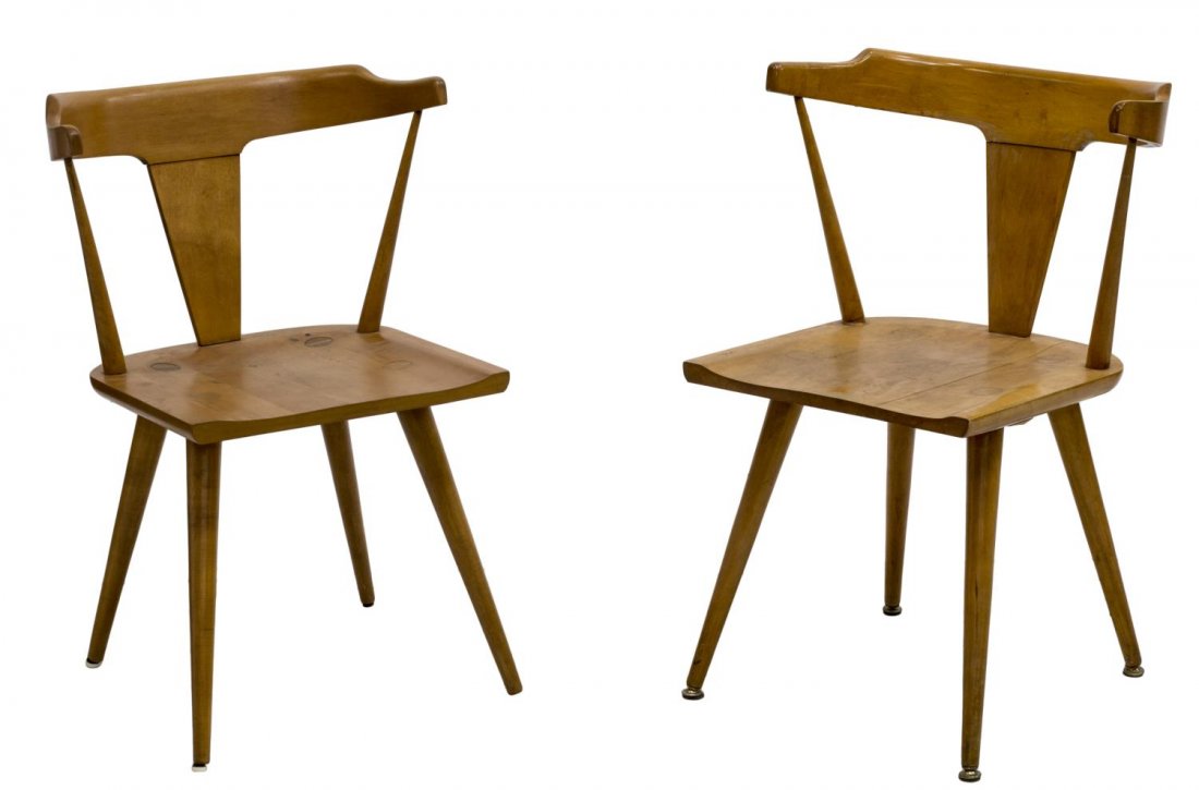 (2) MID-CENTURY McCOBB PLANNER GROUP CHAIRS #1530: (lot of 2) Mid-century modern maple Planner Group #1530 chairs, design by Paul McCobb (1917-1969) for Winchendon Furniture Company, each having a curved crest rail with turned tapered support, a wide