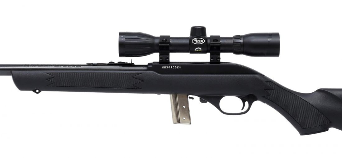 MARLIN MODEL 795 AUTO LOAD RIFLE, .22 CAL, SCOPE: Marlin Model 795 rifle, .22 caliber, auto load, 18" barrel with adjustable rear sight, 10 round magazine, black Monte Carlo fiberglass stock, mounted BSA 4x32 scope, SN MM309XXX *REQUIRES FFL TRANSFER