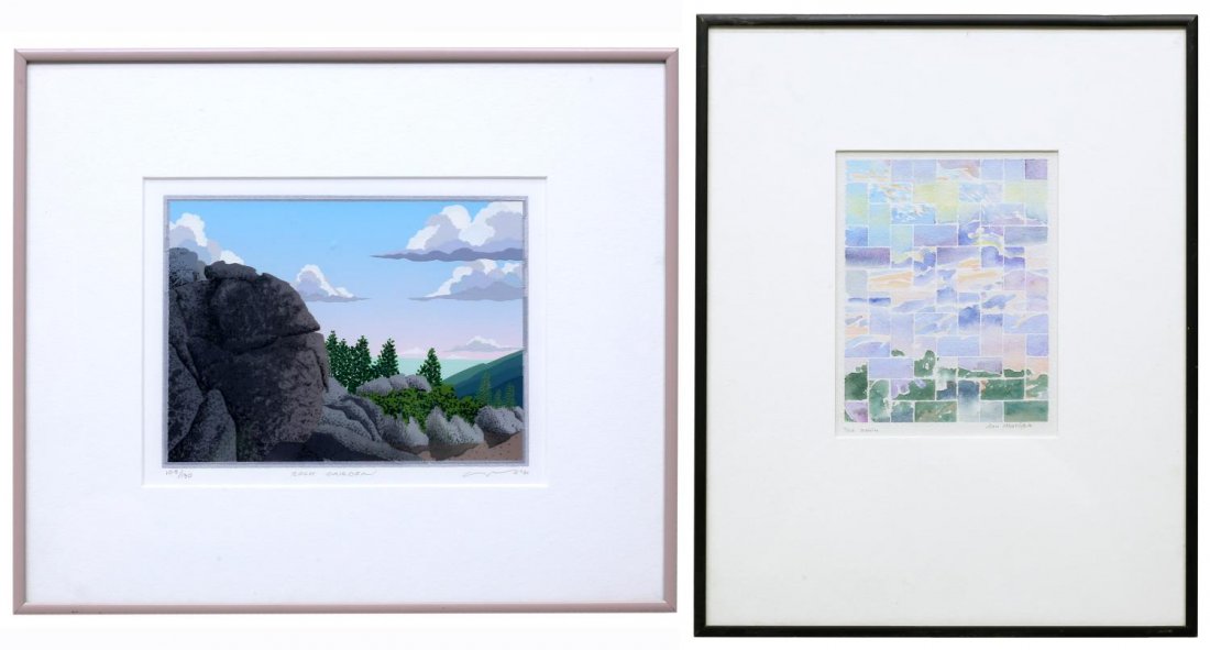 (2) FRAMED ART WORKS ON PAPER 20TH C TEXAS ARTISTS: (2) Framed art works on paper, by Texas 20th c. artists, comprising: (1) watercolor on paper, "Dawn", signed lower right Ann Matlock (Texas 20th/21st c.), sight: 6.5"H, 5"w, overall: 14.25"h, 11.25"w;