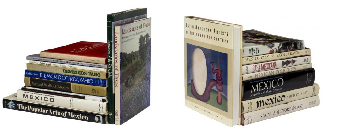 (LOT) COLLECTION MEXICAN & TEXAS FOLK ART BOOKS: (lot) Collection of Mexican, Folk, and Texas art coffee table books, highlights include: "Landscapes of Texas", photographs from Texas Highways magazine; "The Mysterious Work by Kelley Fearing", retro