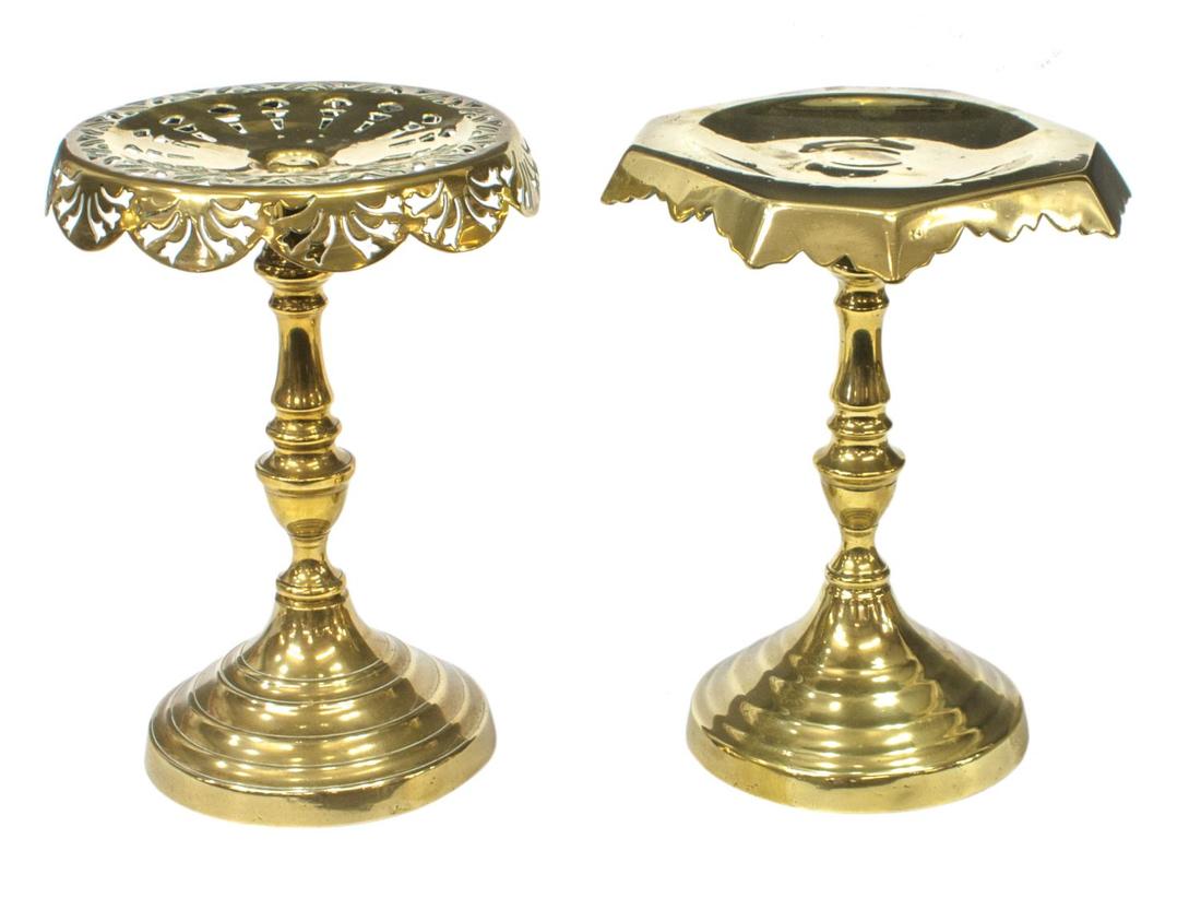 ANTIQUE ENGLISH BRASS RAISED PEDESTAL TRIVETS (1 of 3)