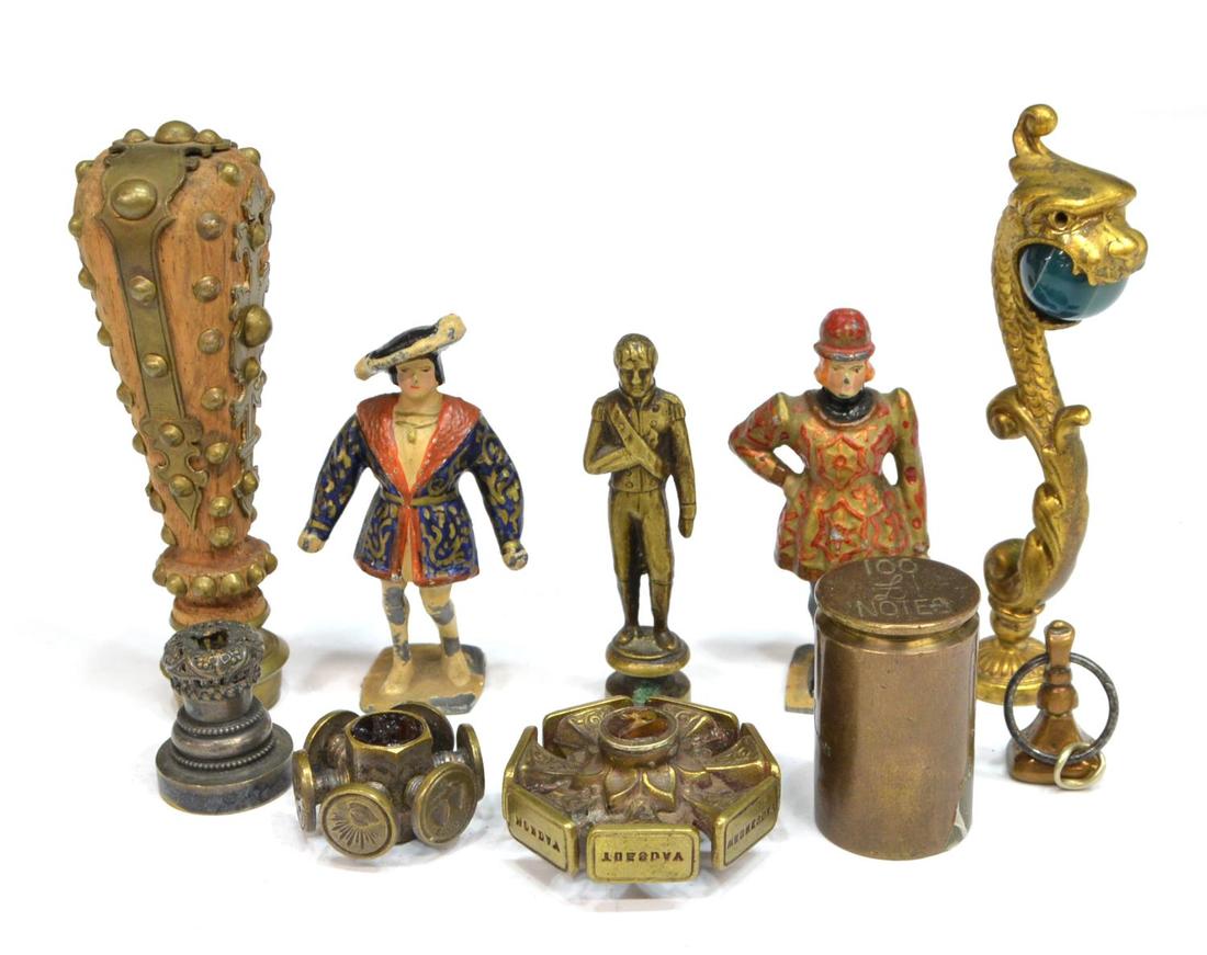 (10) COLLECTION OF WAX SEAL STAMPS, BRASS & WOOD (1 of 8)