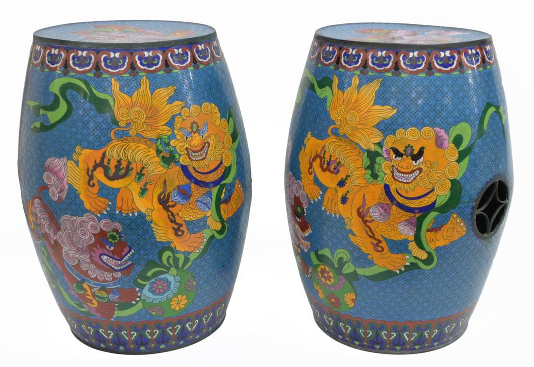(2) CHINESE ENAMEL CLOISONNE GARDEN STOOLS (1 of 7)