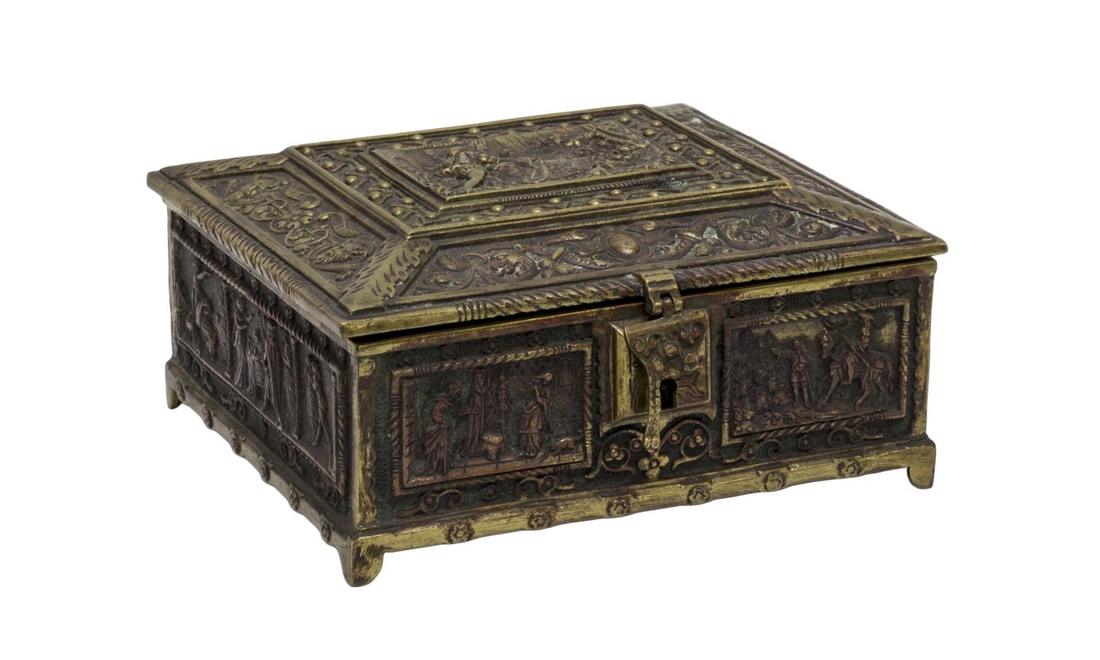 ORNATE BELGIUM RELIEF FIGURAL & GRIFFEN TABLE BOX (1 of 7)