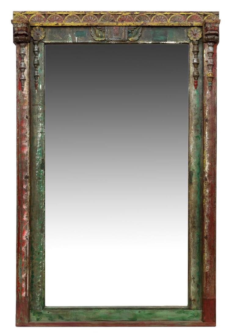 CARVED TEAKWOOD POLYCHROME FRAMED MIRROR (1 of 4)