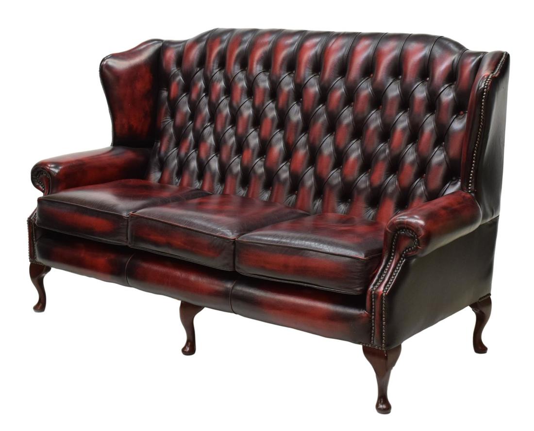 ENGLISH HIGH BACK OXBLOOD CHESTERFIELD SOFA (1 of 3)
