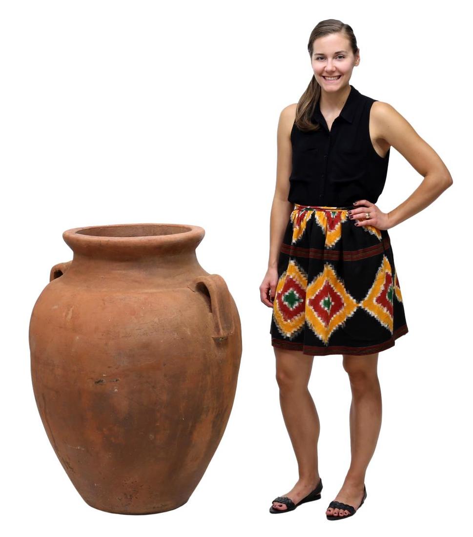 LARGE TERRACOTTA TWO HANDLE JAR, 37"H (1 of 3)