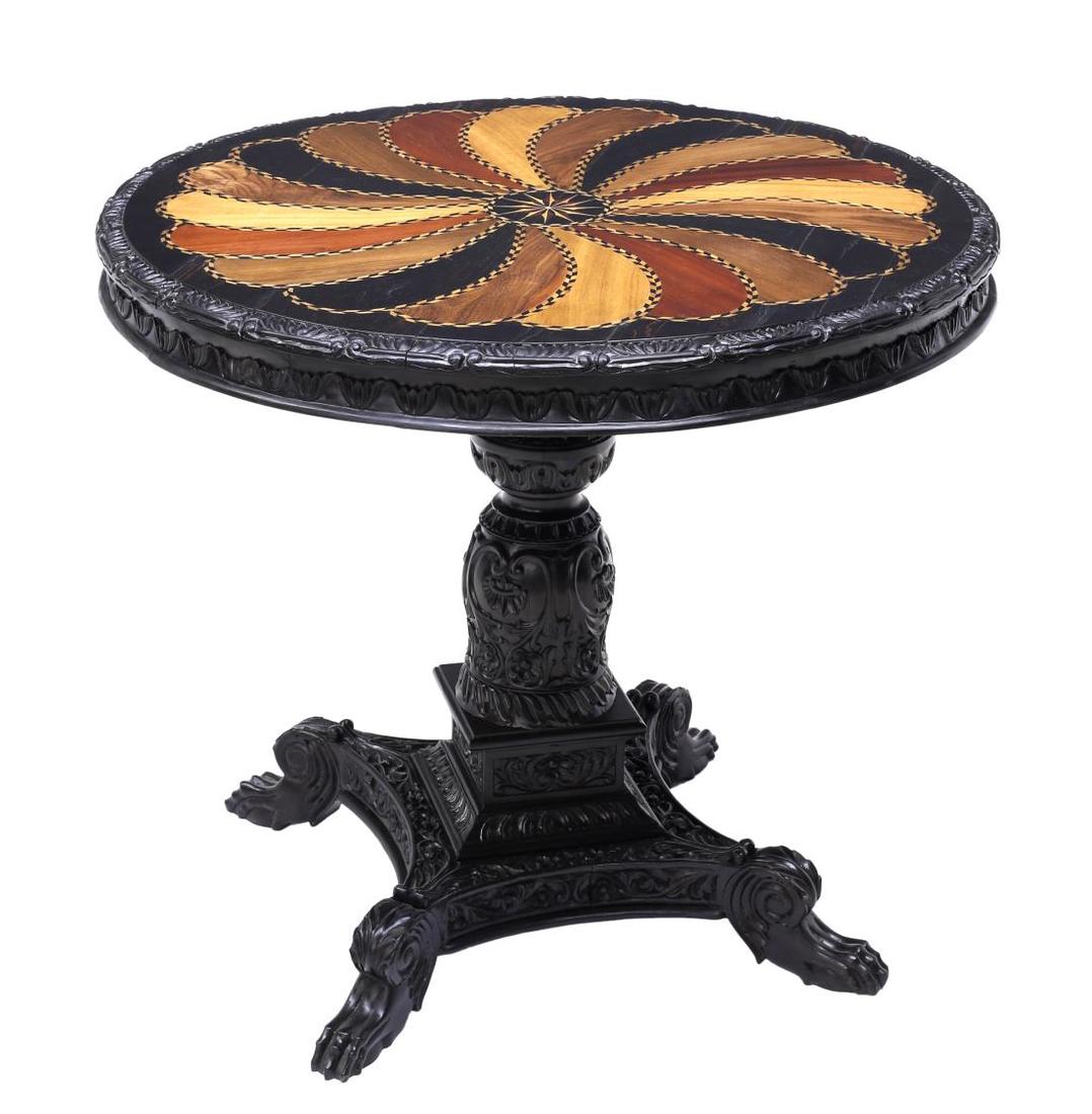 EBONY INLAID CIRCULAR TOP SPECIMEN CENTER TABLE (1 of 2)
