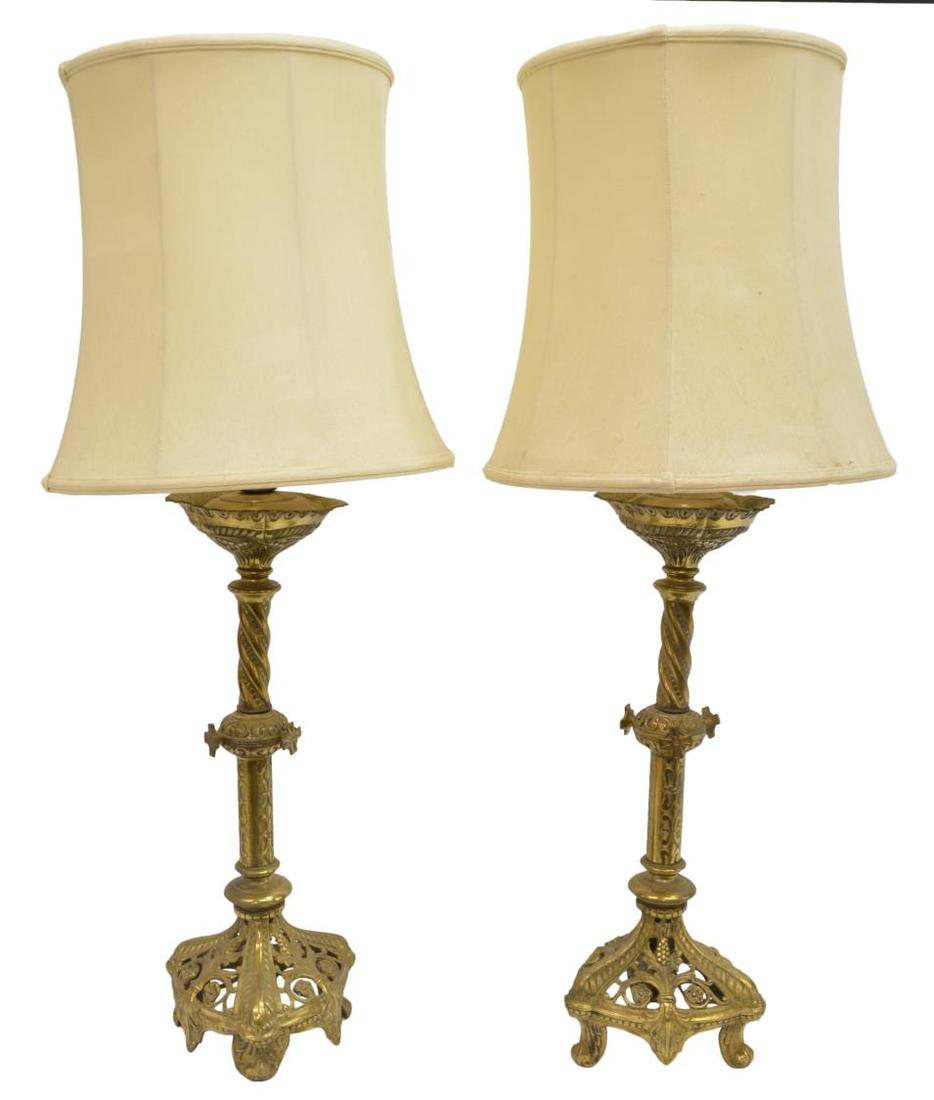 (2) CONTINENTAL PIERCED BRASS ALTAR CANDLE LAMPS (1 of 2)