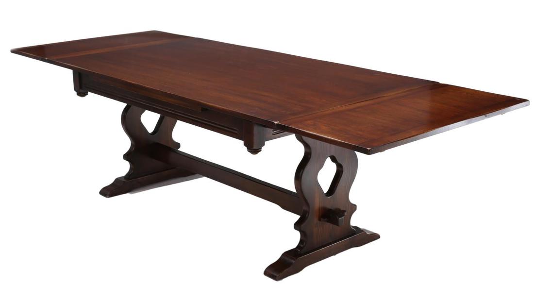 ENGLISH CARVED DRAW LEAF TRESTLE BASE DINING TABLE (1 of 3)