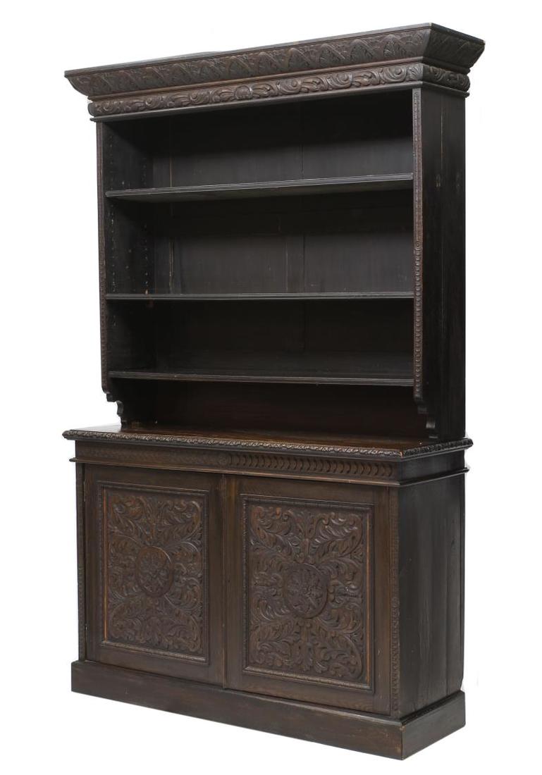 LARGE ENGLISH VICTORIAN FOLIATE CARVED BOOKCASE (1 of 2)