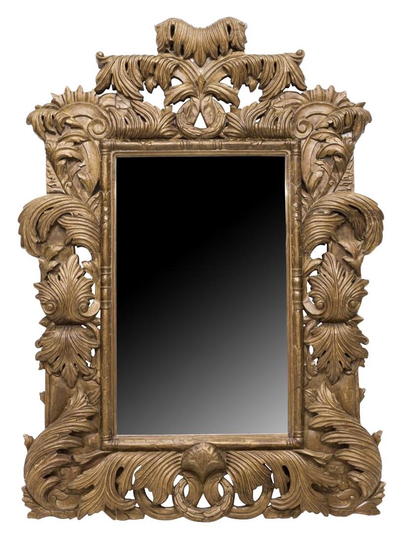 LARGE HEAVILY CARVED BEECHWOOD WALL MIRROR (1 of 2)