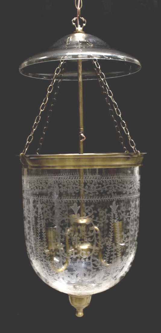 BRITISH COLONIAL ETCHED BELL-JAR GLASS CHANDELIER (1 of 3)