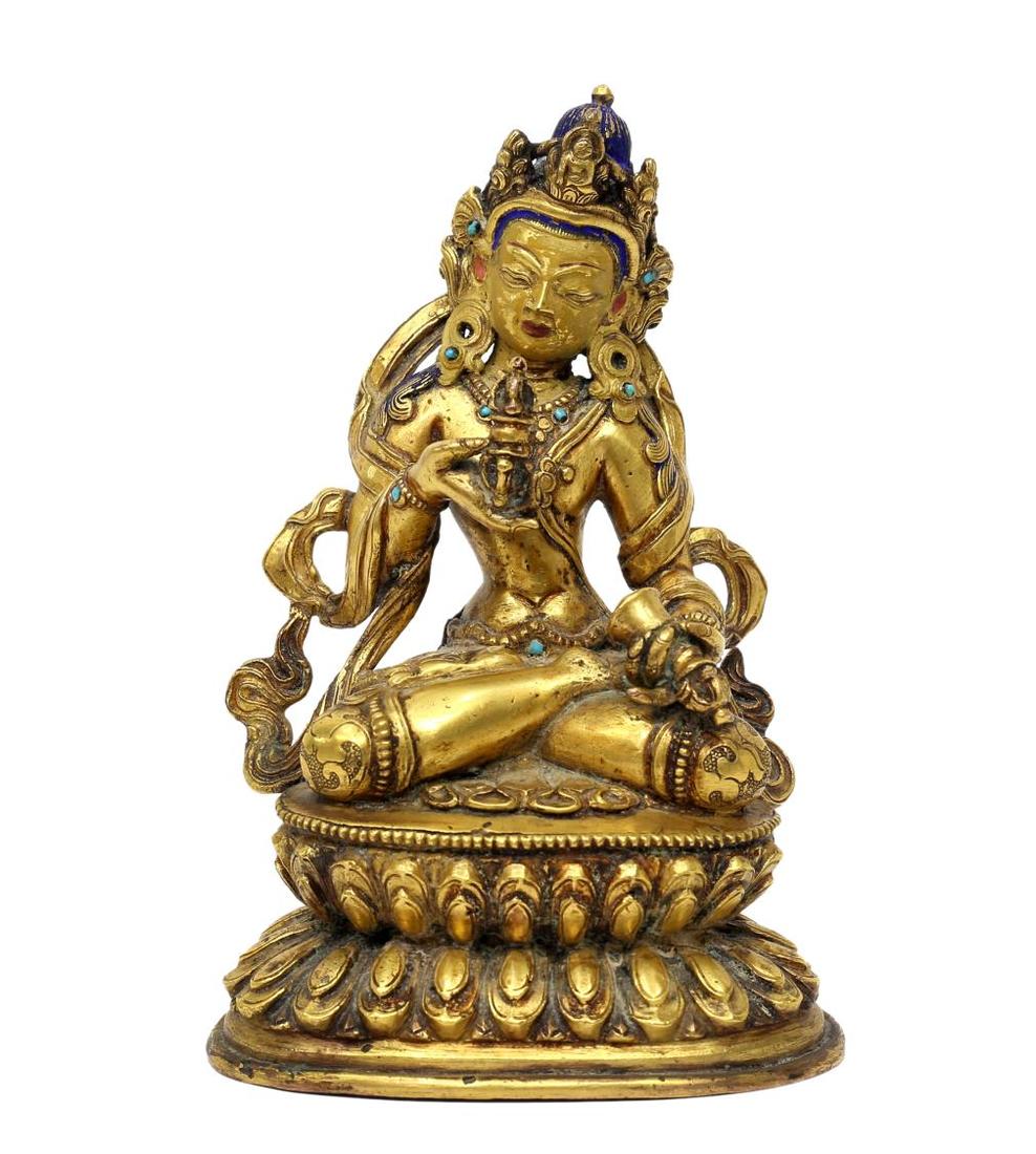 TIBETAN GILT BRONZE & TURQUOISE BUDDHIST FIGURE (1 of 7)