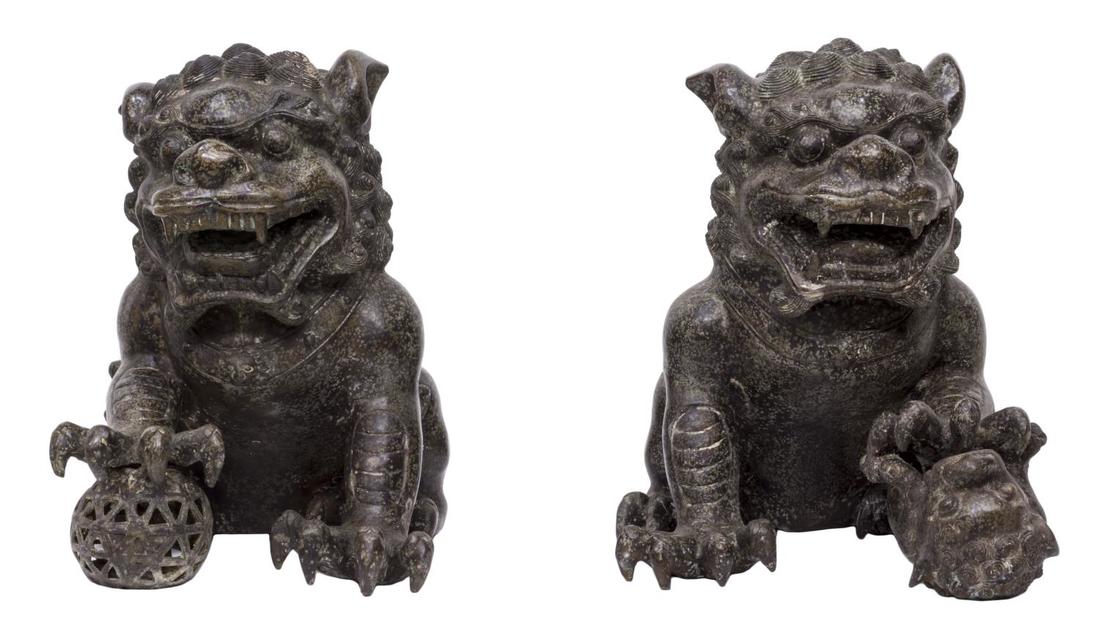(PAIR) CHINESE PATINATED BRONZE FU-LION STATUES (1 of 3)