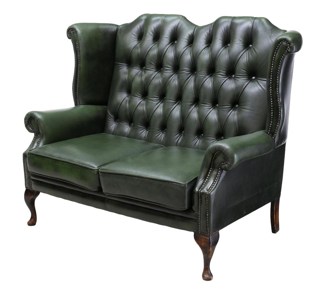 ENGLISH GREEN LEATHER CHESTERFIELD HIGHBACK SOFA (1 of 3)