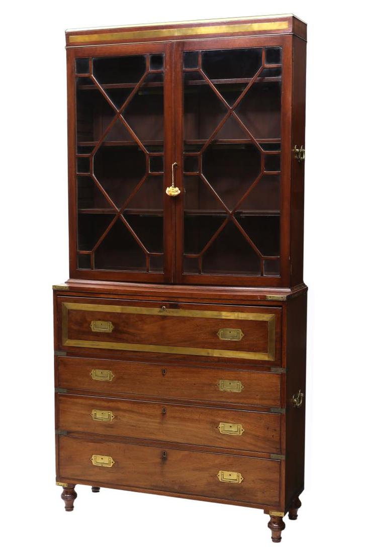 MAHOGANY & BRASS CAMPAIGN SECRETARY, 19TH C (1 of 6)