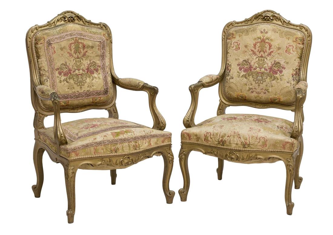 (2) FRENCH LOUIS XV STYLE GILTWOOD OPEN ARMCHAIRS (1 of 3)