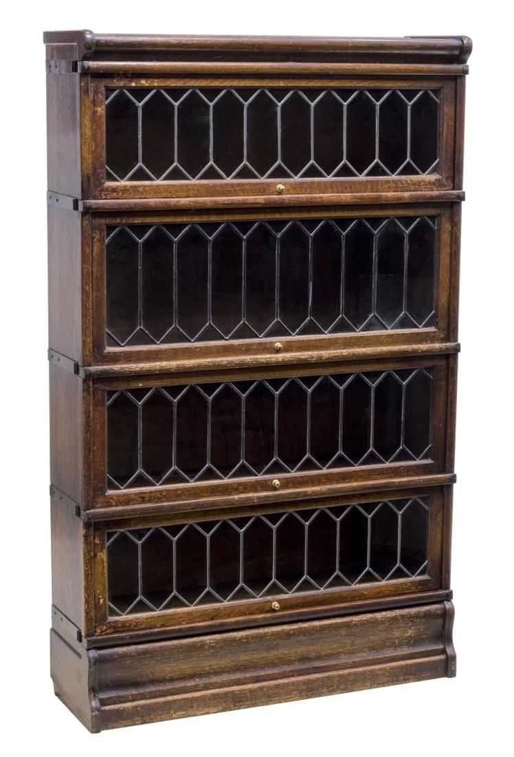 LAWYER'S OAK & LEADED GLASS FOUR STACK BOOKCASE (1 of 3)