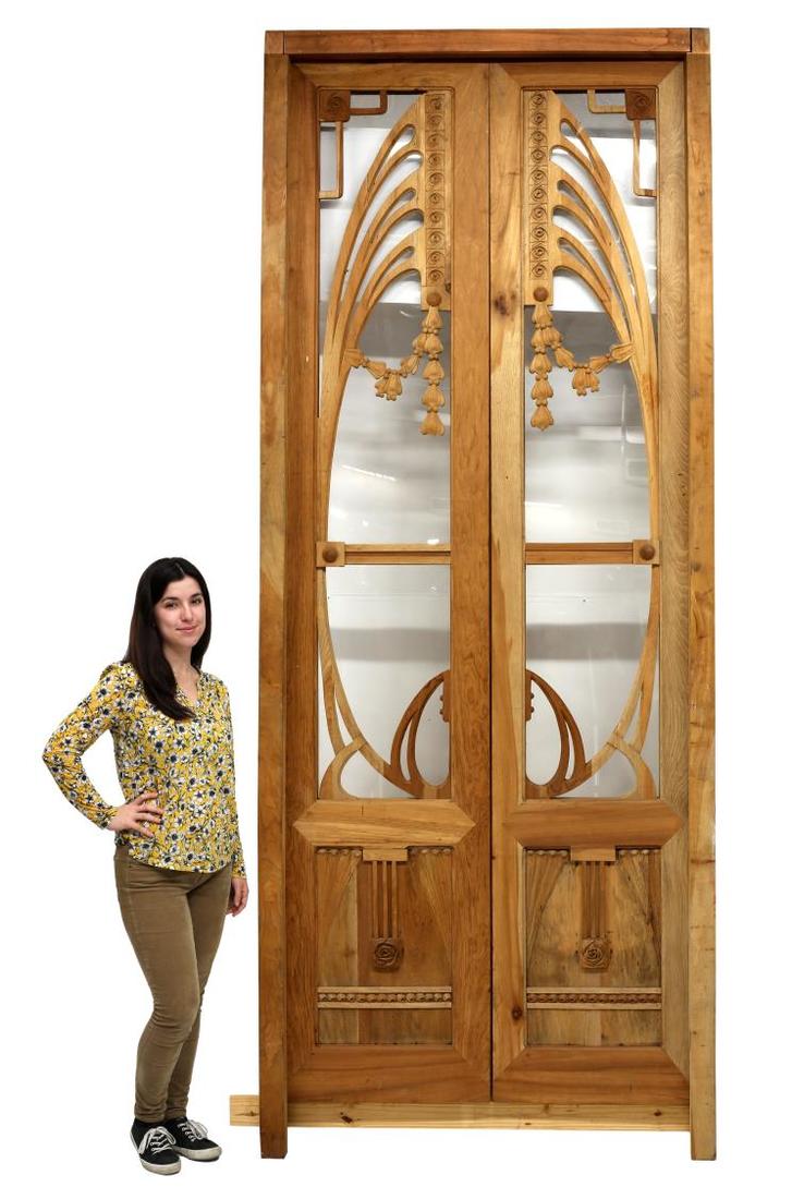 (PAIR) FANCY WOOD & GLASS DOORS WITH FRAME (1 of 4)