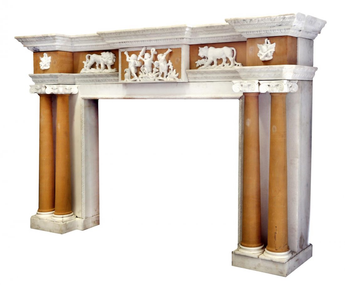 BEAUTIFUL MARBLE & SANDSTONE FIGURAL FIREPLACE (1 of 5)