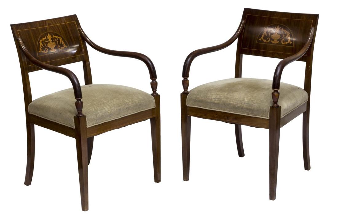 (2) ENGLISH PEMBROKE STYLE INLAID ARM CHAIRS (1 of 2)