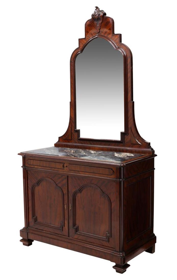 CONTINENTAL MAHOGANY MIRRORED MARBLE TOP COMMODE (1 of 5)